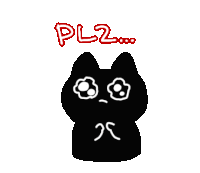 a drawing of a black cat with a flower in its eyes and the words ' pl2 ' on the bottom