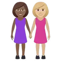 a cartoon of two women holding hands with one wearing a pink dress