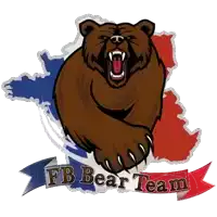 a logo for the fb bear team with a bear and a map