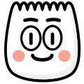 a cartoon drawing of a marshmallow with a smiling face and circles in the eyes .