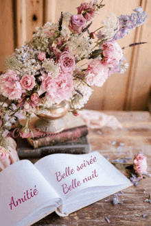 an open book with the words belle soiree belle nuit written on it