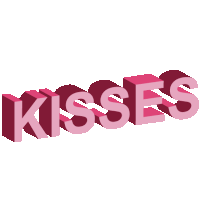 the word kisses is displayed in pink letters on a white background