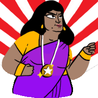 a cartoon drawing of a woman wearing a gold medal