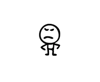 a stick figure with an angry face and the letter h on his chest