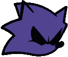 a purple and black drawing of a sonic the hedgehog with a black outline .