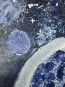 a painting of a planet with a blue moon in the middle