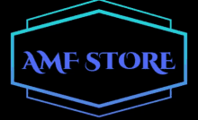 a logo for an amf store with a blue hexagon