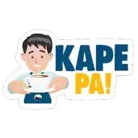 a cartoon illustration of a man holding a cup of coffee and the words kape pa