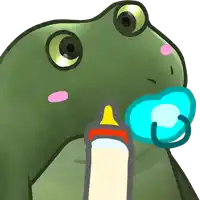 a frog with a pacifier and a bottle of milk in its mouth