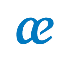 a blue letter ae is against a white background