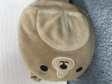 a stuffed animal with the letter t on its face