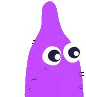 a purple cartoon character with big eyes and a long neck