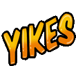 a cartoon illustration of the word yikes in orange letters on a white background .