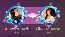 a purple background with a picture of two women and the words " feelings " on the bottom