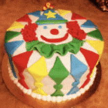 a birthday cake with a clown on it