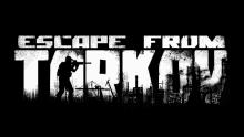 a black and white logo for escape from tarkov with a soldier holding a gun