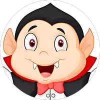 a cartoon drawing of a vampire with fangs