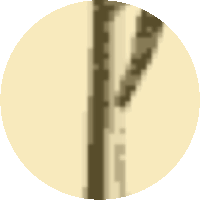 a pixel art drawing of a tree branch in a yellow circle