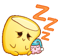 a cartoon drawing of a sleeping smiley face with a sleep cap on