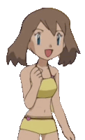 a cartoon girl in a yellow bikini is smiling