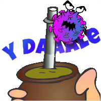 a cartoon illustration of a virus coming out of a straw with the words y da ale below it