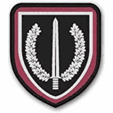 a patch with a sword and wreath on it .