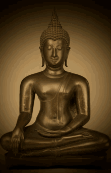 a bronze statue of a buddha sitting in a lotus position with his eyes closed