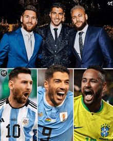 a collage of soccer players with one wearing a number 10