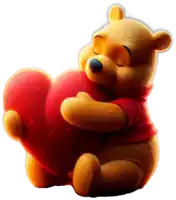 a winnie the pooh bear holding a red heart