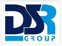 the logo for dsr group is blue and white