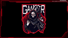 a logo for gangstr with a grim reaper holding a gun and a banner that says rules