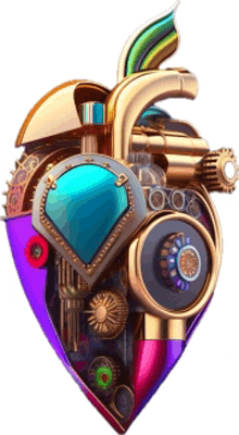 a steampunk heart with a blue diamond in the middle