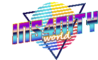 a colorful logo for insanity world with a triangle in the center