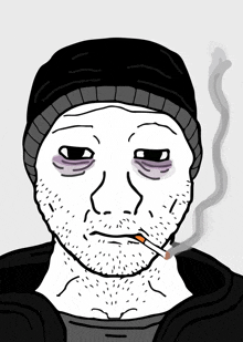 a cartoon of a man smoking a cigarette and wearing a black hat