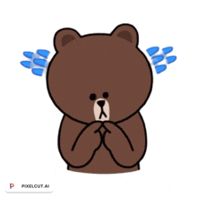 a cartoon of a brown bear with blue hearts coming out of its ears