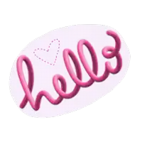 the word hello is written in pink with a heart