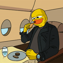 a cartoon of a yellow duck drinking from a wine glass