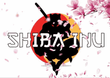 a silhouette of a samurai holding a sword with the word shiba inu in white