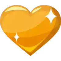 a yellow heart with sparkles coming out of it on a white background