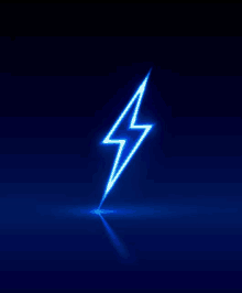 a lightning bolt is glowing in the dark on a blue background .