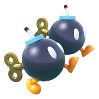 a couple of cartoon bombs with a blue top and a gold key