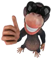 a cartoon chimpanzee wearing sunglasses is giving a thumbs up