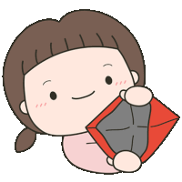 a cartoon drawing of a girl holding a red item