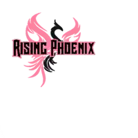 a logo for rising phoenix has a pink phoenix on it