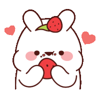 a cartoon rabbit with a strawberry on his head