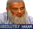 a man with a beard and hat is wearing a sticker that says absolutely harem .