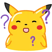 a pikachu with a surprised look on his face and purple question marks