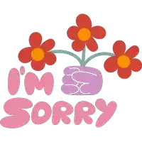 a sticker that says i 'm sorry with flowers in a vase