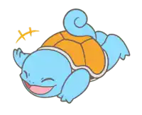 a cartoon drawing of a blue and orange turtle with a yellow x on its head