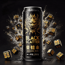 a can of black scatter mahjong wins is surrounded by black dice